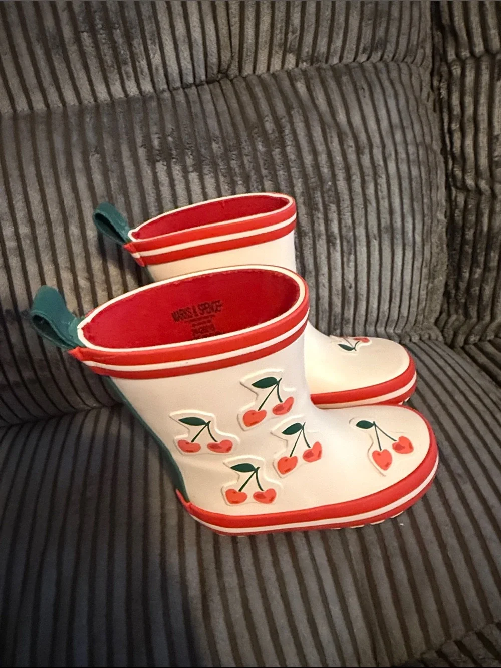 Kids Cherry Print Pink Rain Boots & Raincoat Set